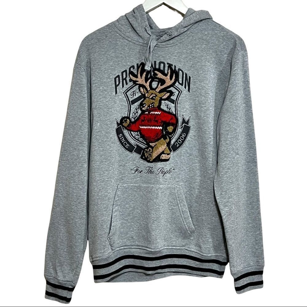 Parish Nation reindeer buck gray medium hoodie sweater